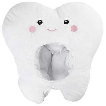 Gorro de peluche con forma de diente, color blanco, suave, ideal para disfraces de Halloween y carnaval, 43x42x7cm, 1 juego.