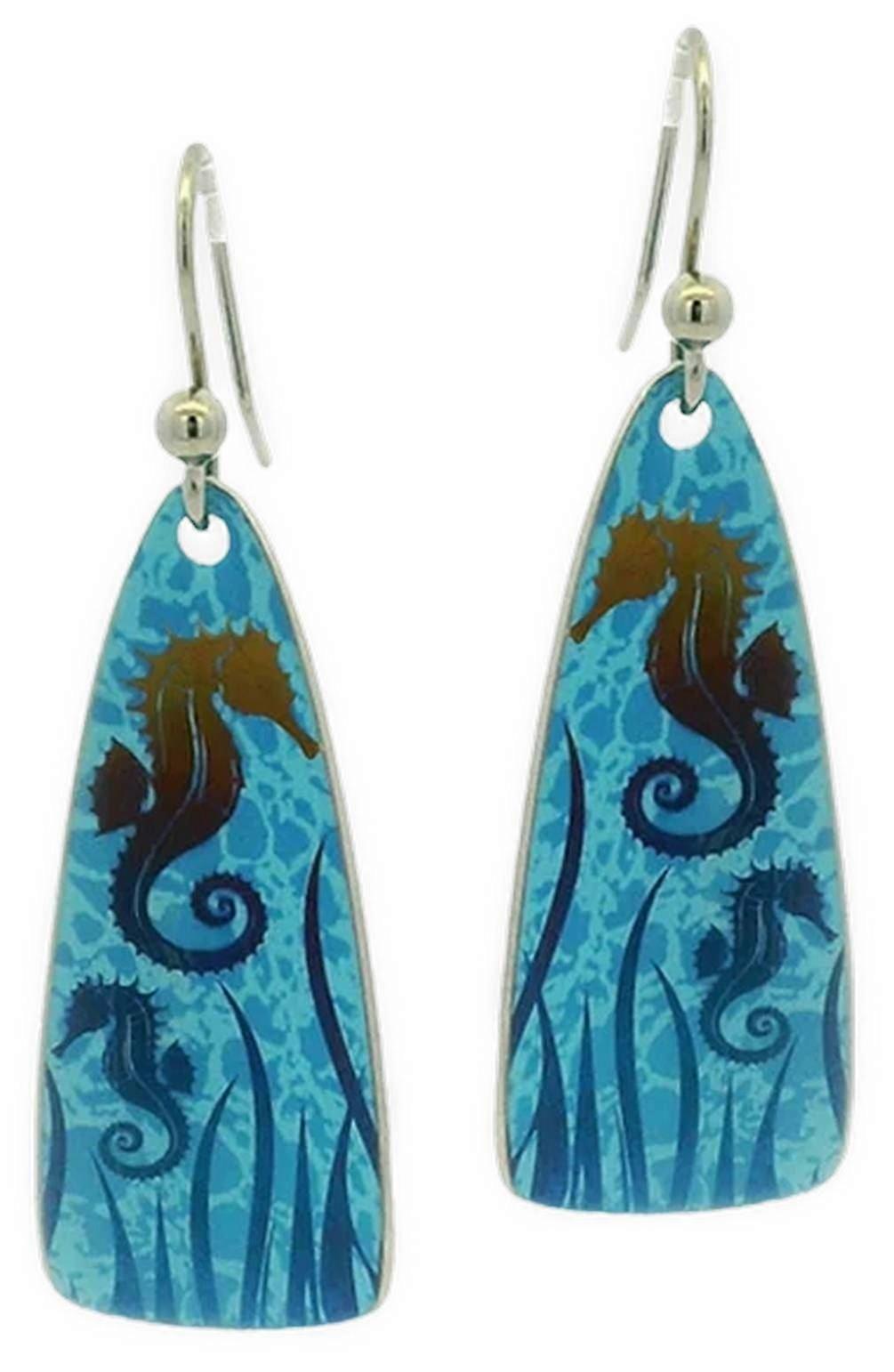 Ti2 Titanium Seahorse Drop Earrings - Blue