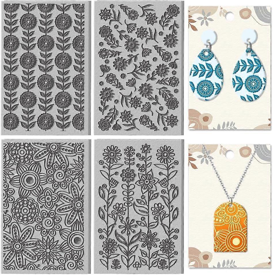 4 Sheets Abstract Flowers Polymer Clay Texture Mat Seamless Pattern Clay Modeling Pattern Pad Geometric Flowers Texture Sheets