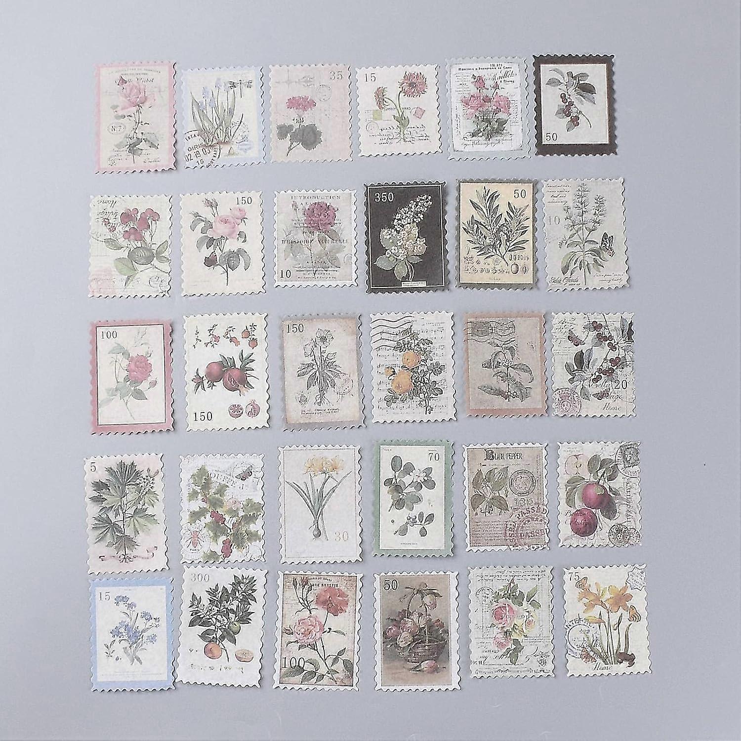Generic Vintage Postage Stamp Stickers Set Plants Pattern Rectangular 6.8x4.7cm 60pcs/set