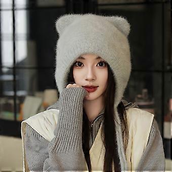 Women's Angora Rabbit Fur Hat with Cat Ear Flaps, Soft Windproof Beanie, Adjustable Ear Cover for Outdoor Winter Cold Weather