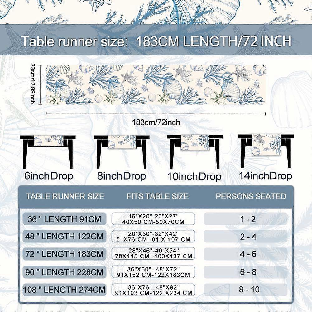 Thick Table Runner with Ocean Theme: Seashell, Conch, Starfish, Sea Table Decoration