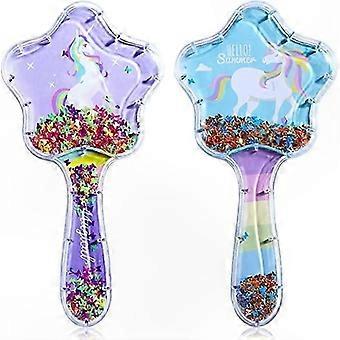 Kids Hair Brush Set with Unicorn Design, 2-Pack (Blue, Purple), Soft Bristles for Children and Girls