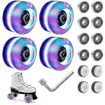 32mm x 58mm Light Up Roller Skate Wheels 4 Pack with Bearings for Double Row Skating