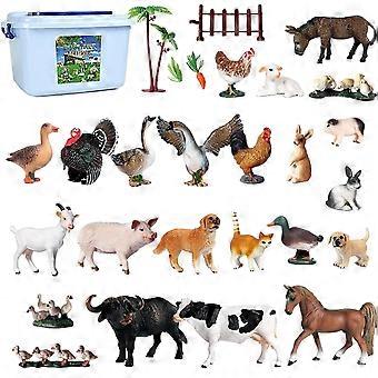Set di 37 personaggi di animali da fattoria realistici, giocattoli da fattoria per bambini con scatola portaoggetti, set di gioco educativo