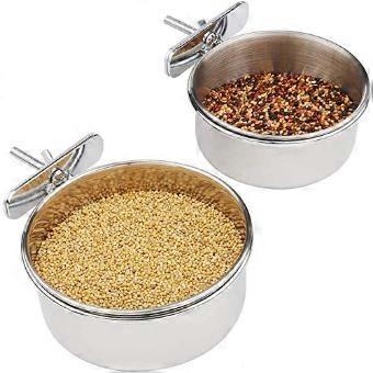 Bird Feeding Cups 10oz Stainless Steel SpillResistant Clamp Parrot Food and Water Bowls Set