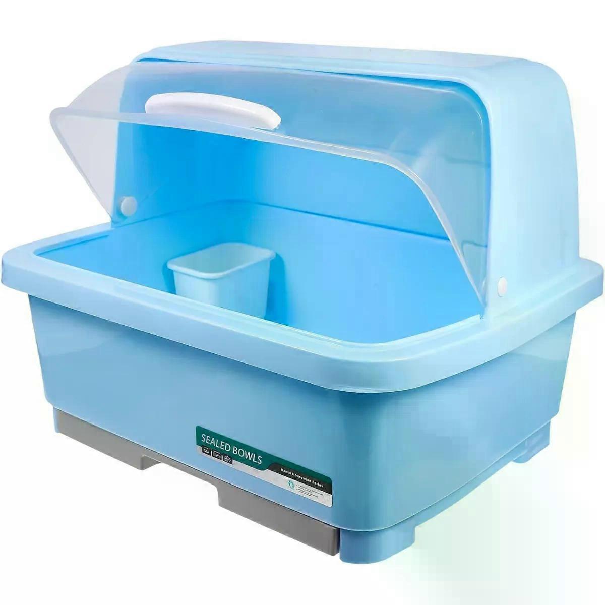 Plastic Dish Drying Rack with Lid, Kitchen Storage Organizer