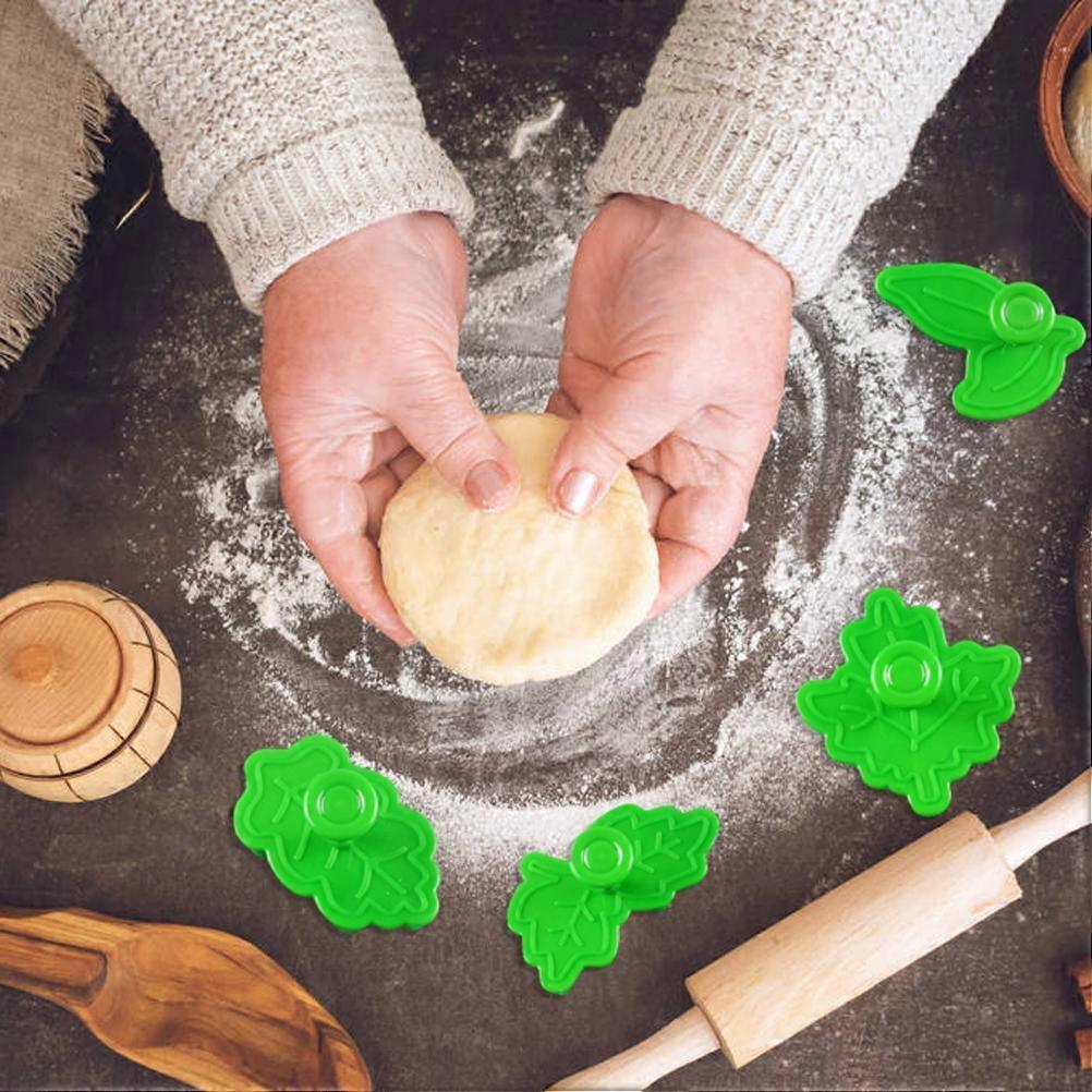 Leaf Shape Plastic Cutters Set Pastry Cake Biscuit Mold Spring Plunger Baking Tools Cake Decorating Tools