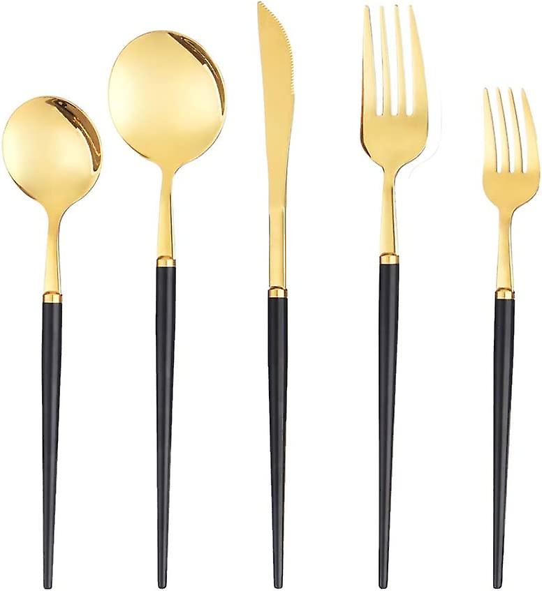 Silverware Set for 4 - Stainless Steel Black and Gold Silverware Utensil Set with Knife Forks and Spoons - Non-Slip Non-Toxic Spoons and Forks Set and