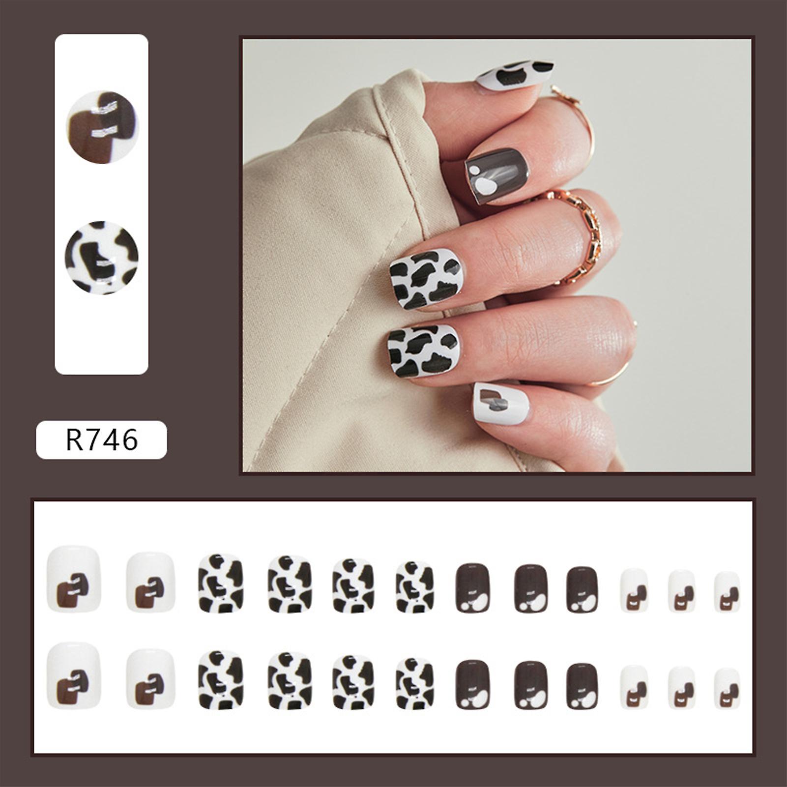 Black White Cow Artificial Nails Anti-scratch Waterproof False Nails