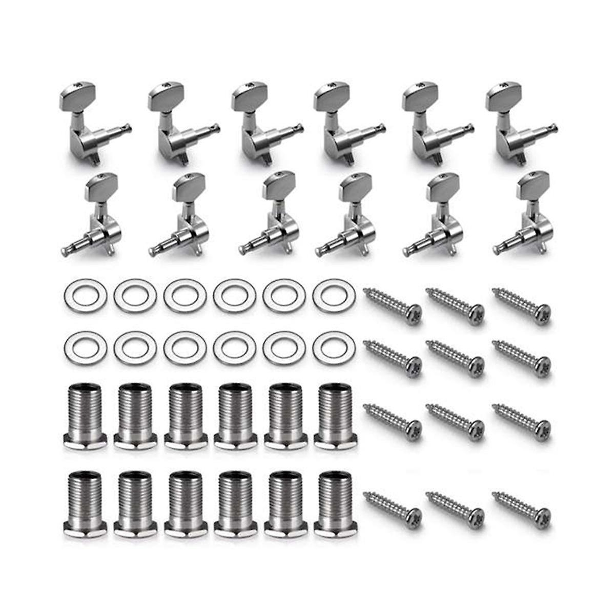 12er-Pack Akustikgitarre Gitarrenpins Tunerkopfknöpfe (6 links + 6 rechts) Silber