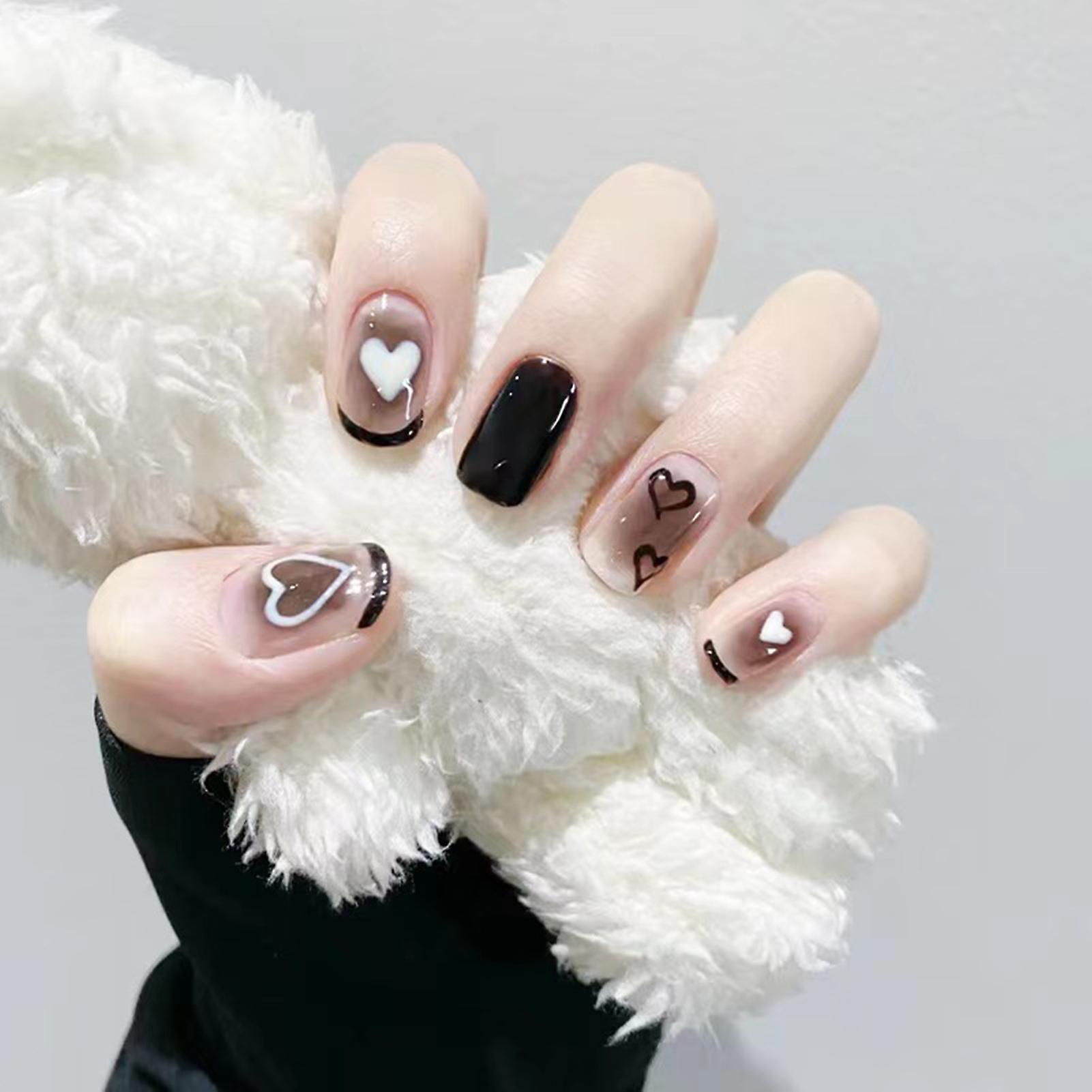Mottling Black Artificial Nails Charming Com