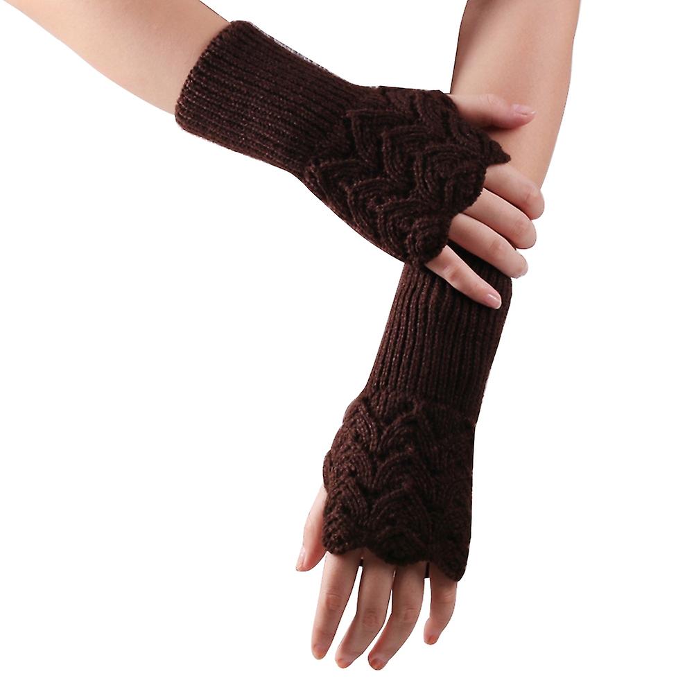 Merryso Mode Femmes Hiver Gants Sans Doigts Main Chauffe-Main Tricotée Mitaines Brown