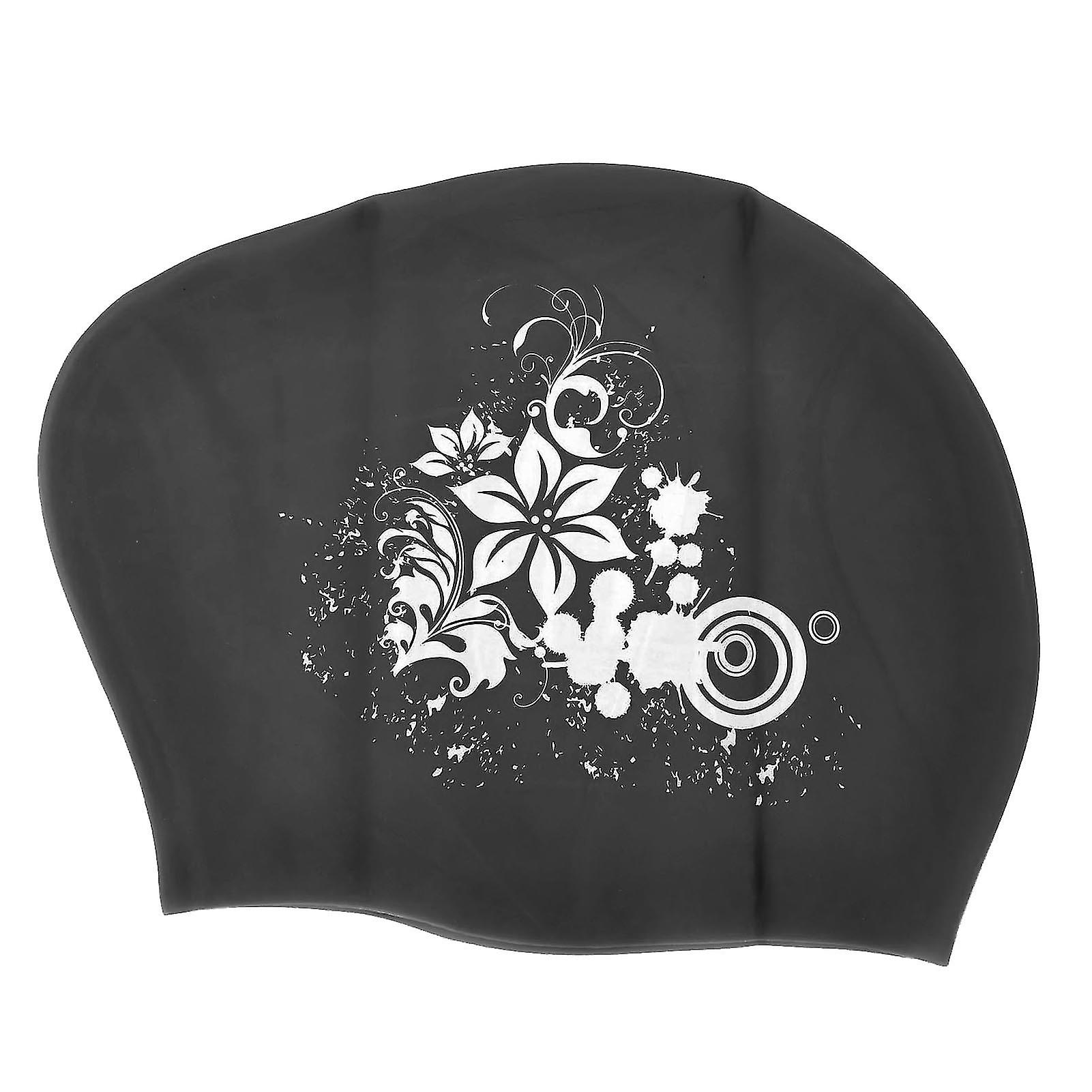 Waterproof Silicone Printed Swim Cap for Long and Short Hair for Kids and Women Black