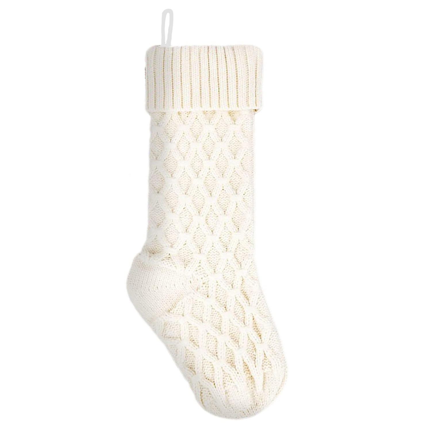 18 Inches Solid Color Christmas Stocking Large Size Rhombic Pattern Candy Gift Soft Woolen Yarn