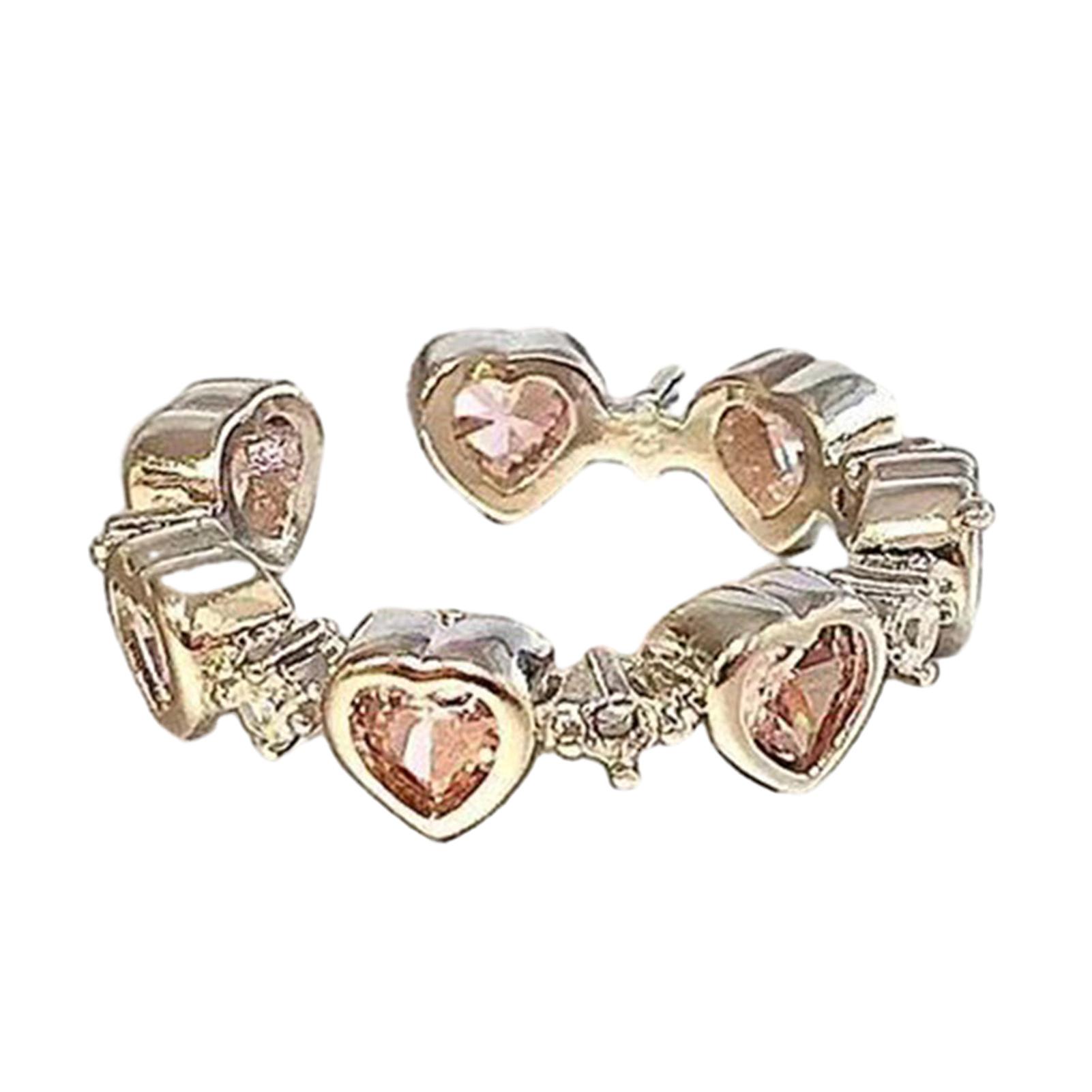 Heart Promise Rings for Her Sparkling Crystal Stones Plated Adjustable Open Ring CZ Promise Anniversary Ring