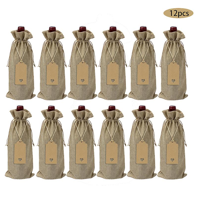 15*35cm 12pcs Burlap Wine Bag with Drawstring