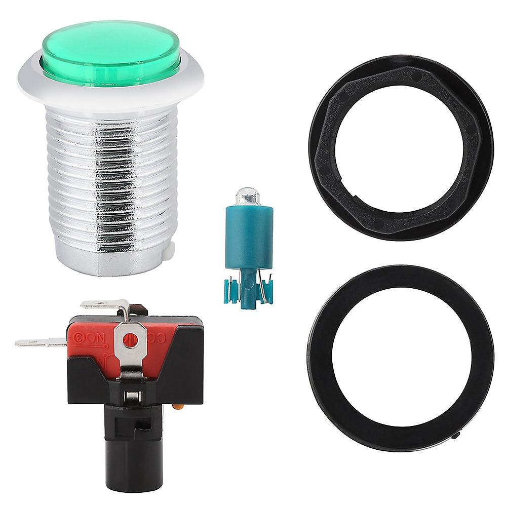 32mm Game Machine Small Round Plating Button Replacement With Light(Green)