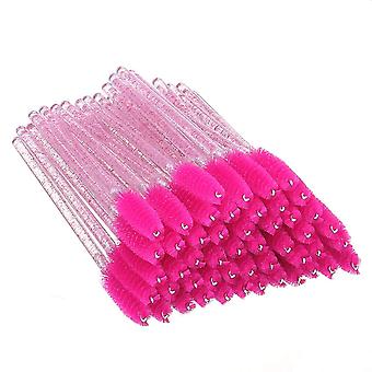 SUJI 100 Pcs Disposable Crystal Mascara Wand Eyelash Brush Applicator Eyebrow Brush for EyeLash Extension Supplies (rose Red)