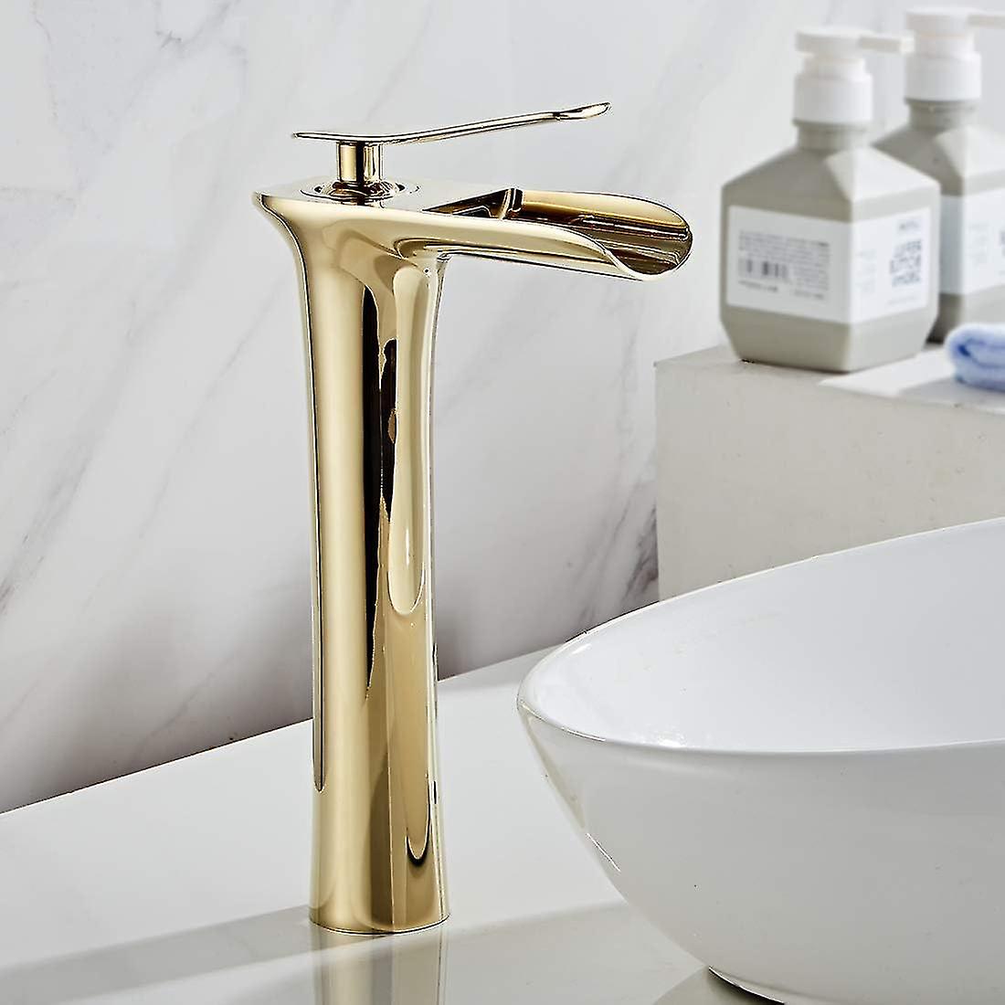 High Waterfall Gold Faucet for Bathroom Sink - Stylish Basin Mixer Tap
