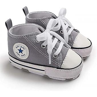 Veeki Baby Girls Boys Canvas Sneakers Soft Sole High-Top Ankle Infant First Walkers Crib Shoes---Gray11cm
