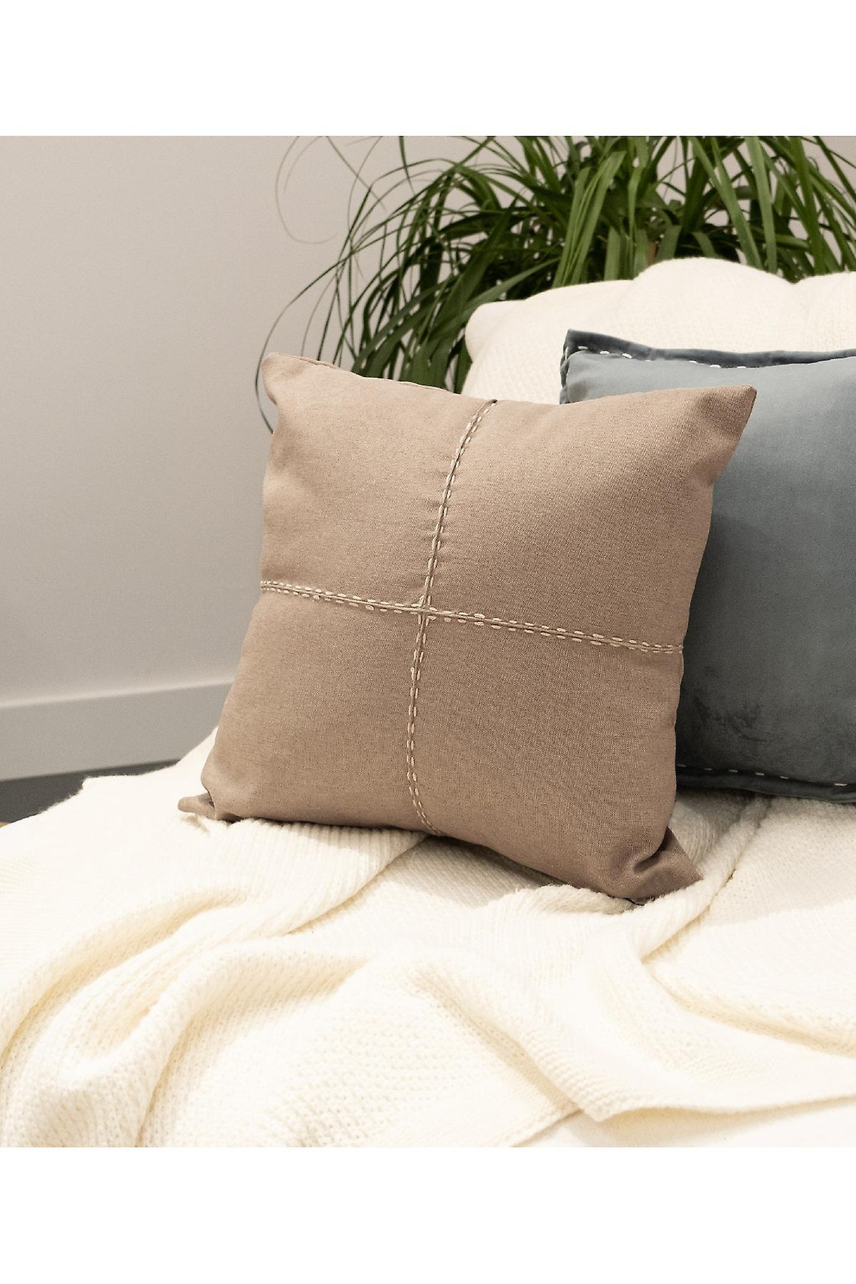 Koza Home Isla Brown Cream Stitched Decorative Throw Pillow 5004