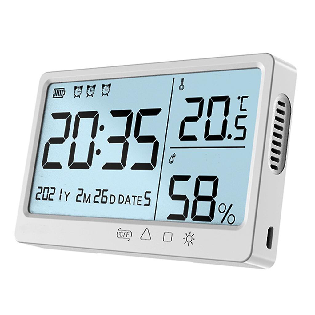 High Precision Temperature Humidity Meter Clock Alarm LCD Large Screen /