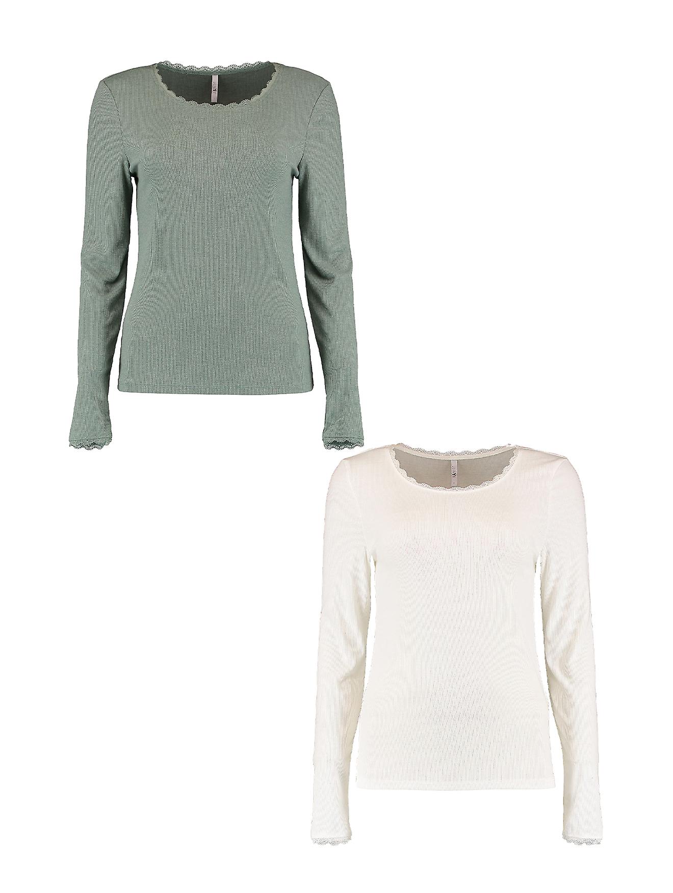 HAILYS Damen Shirt 2er-Set Langarm Rundhalsausschnitt lockeres Oberteil