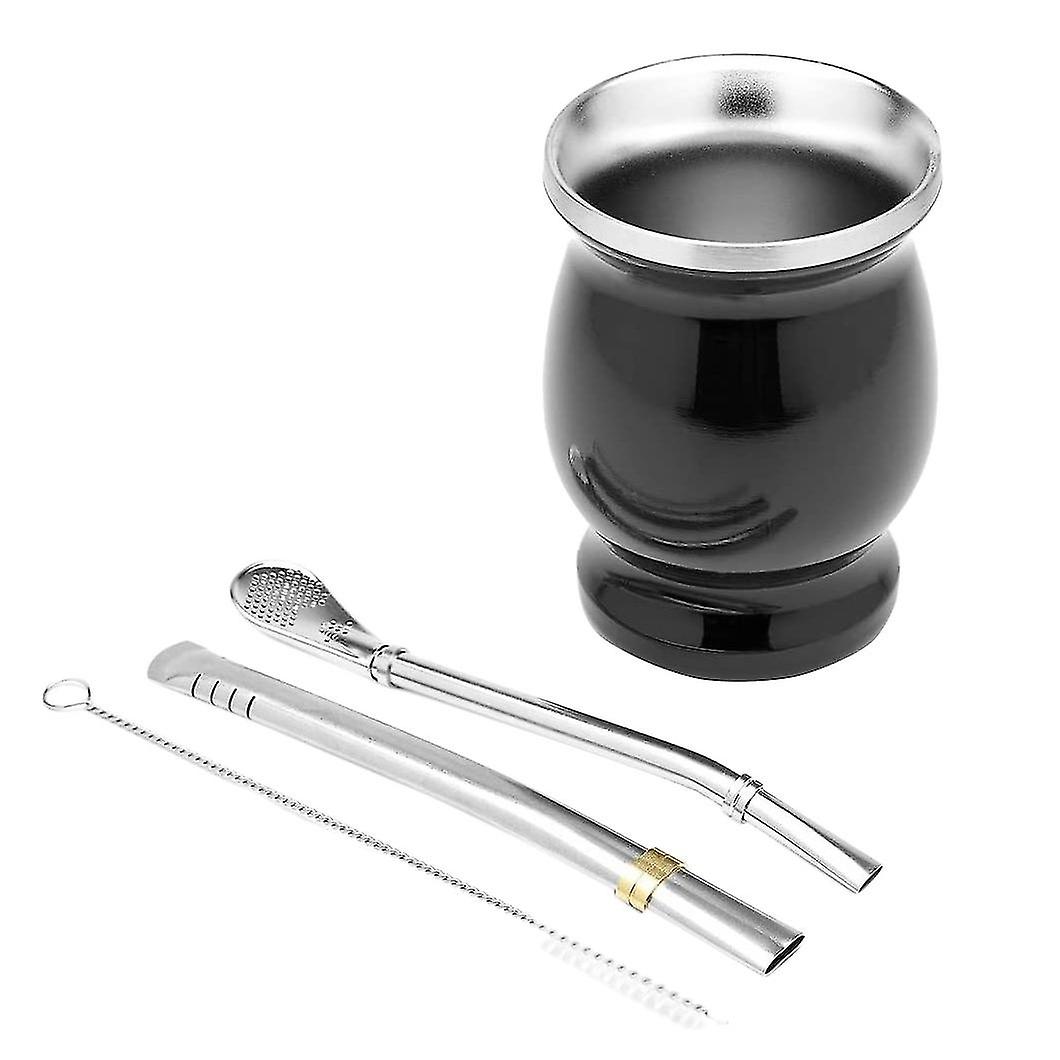 二重壁ステンレスYerbaティーカップセットコーヒーウォーターカップ2ボンビラスストロースプーン&クリーンブラシ付き