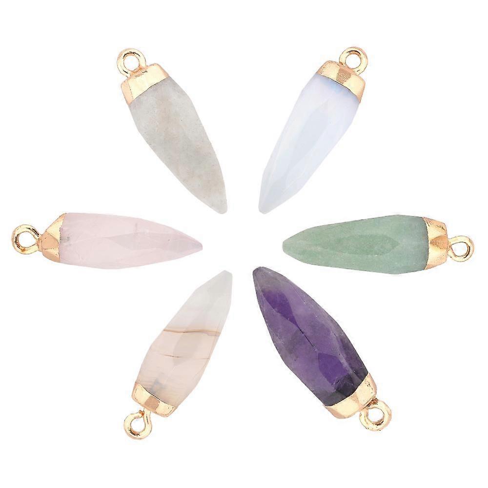 Top Golden Plated Natural & Synthetic Mixed Gemstone Pointed Pendants with Iron Loops Faceted Bullet 25~26x7~8mm Hole: 1.8mm 6materials 1pc/material 6
