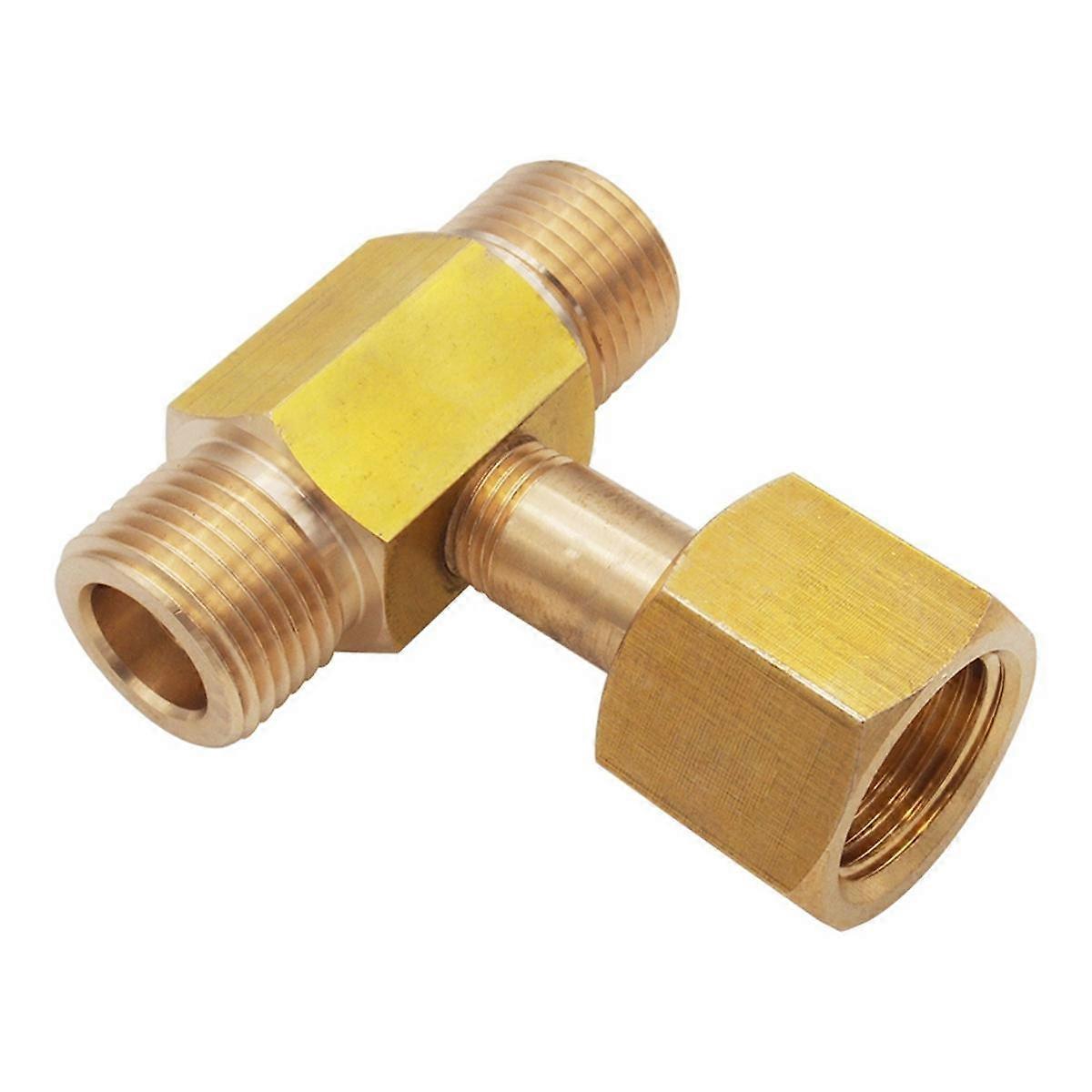 W21.8-14 CO2 Tank Bottle Brass Threaded Tee Fitting 3 Way Connector Charging Fill Adaptor for Beer