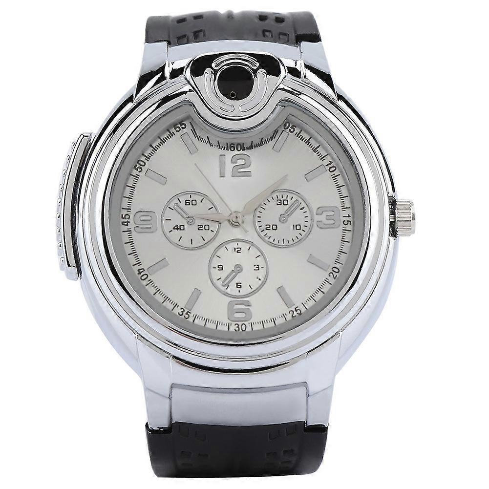 Style714 Cigarette Cigar Lighter Watch Quartz Watch Refillable Butane Lighter Watch Silver