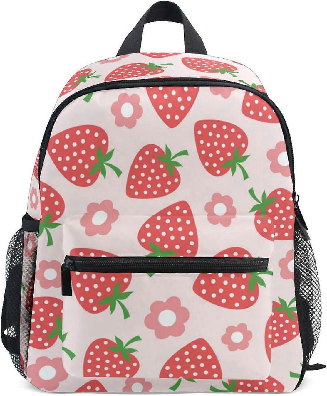 女の子のためのキッズバックパックストロベリーかわいいピンクの幼児バッグ子供就学前幼稚園の小さなチェストストラップ3-8歳