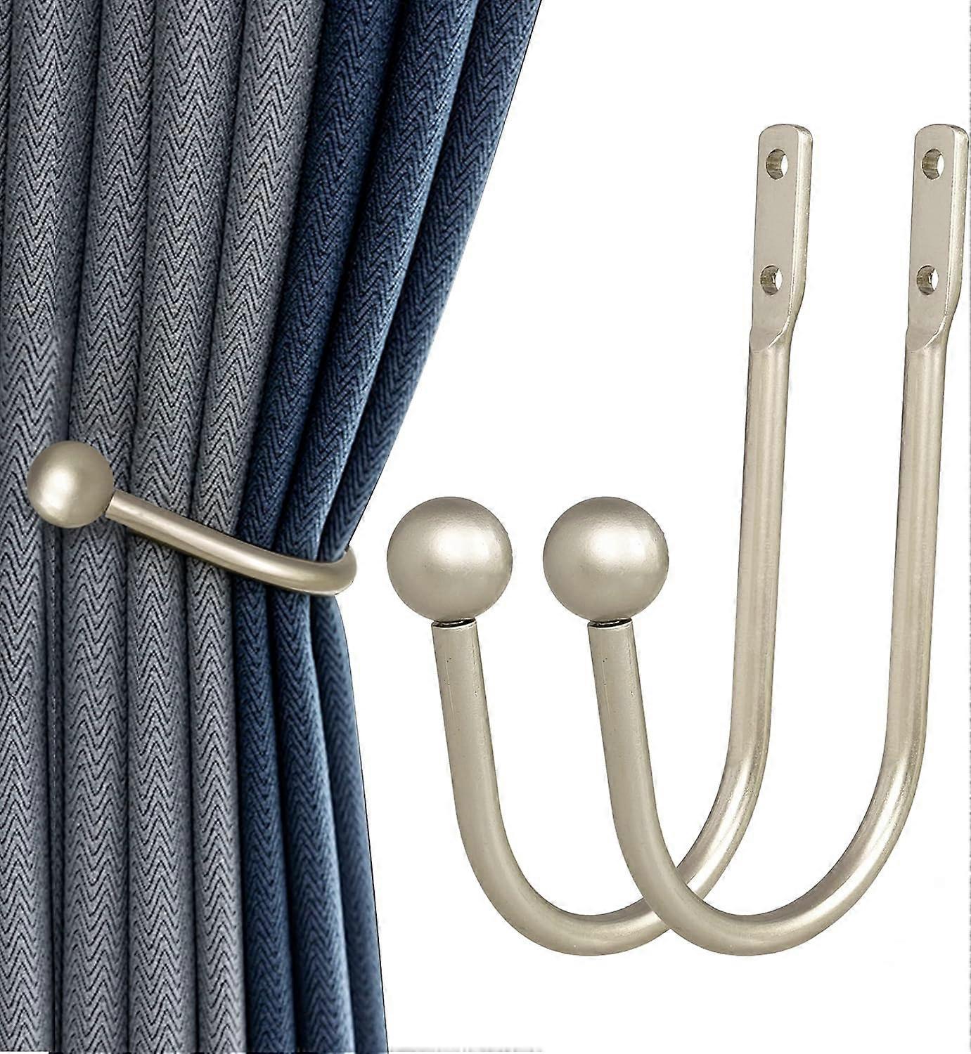 Curtain Holdback, 2 Pcs Wall Mounted Drapery Tiebacks with Screws, Heavy Duty Metal Decorative Window Drapery Holder Curtain Hook, Silver