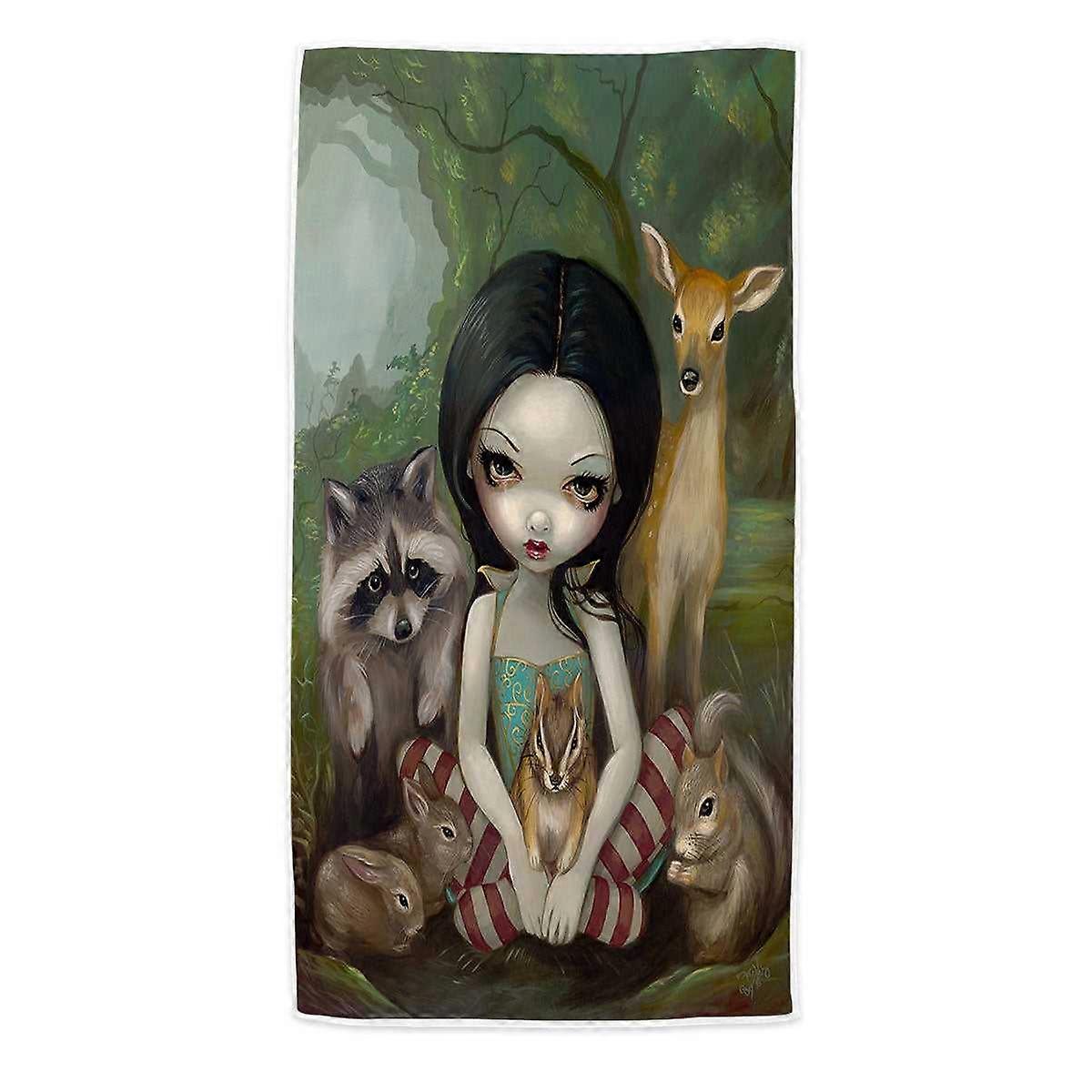 Fairytale Forest Snow White and Her Animal Friends Microfiber Beach Towel