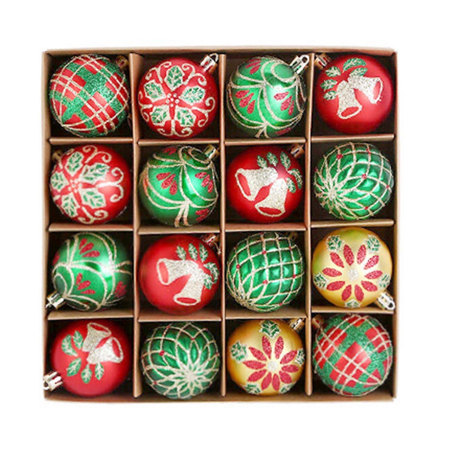 16 Pcs Christmas Ball Ornaments Plastic Glittering Hanging Bell Snowflake Swirl Ball Decoration Xmas