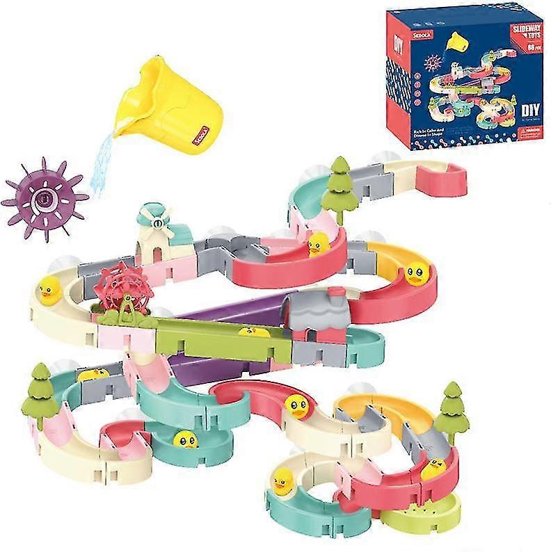 Little Yellow Duck Slide Toy Building Block Toy Bath Toy Bathtub Ball Track Assembly Set