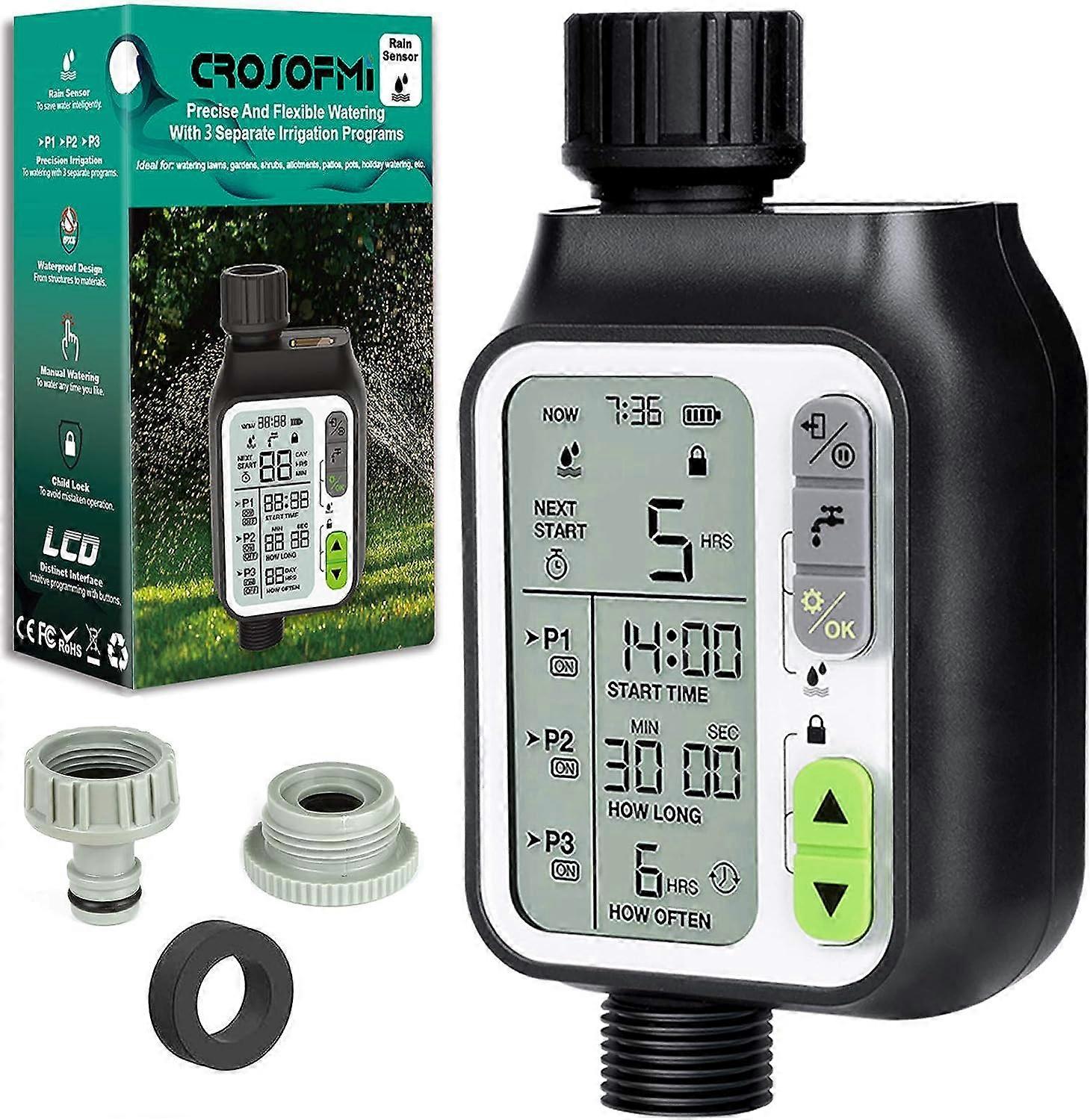 Automatic Water Timer Watering Timer For Garden Manual Control Waterproof Rain Sensor And 3 Separate Irrigation Programs