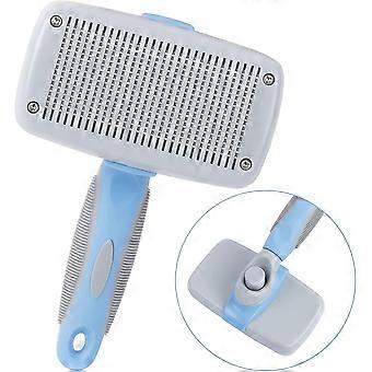 Dog Brush, Self Cleaning Slicker Brush - Gently Removes Loose Undercoat,mats And Tangled Hair, Blue & Grey