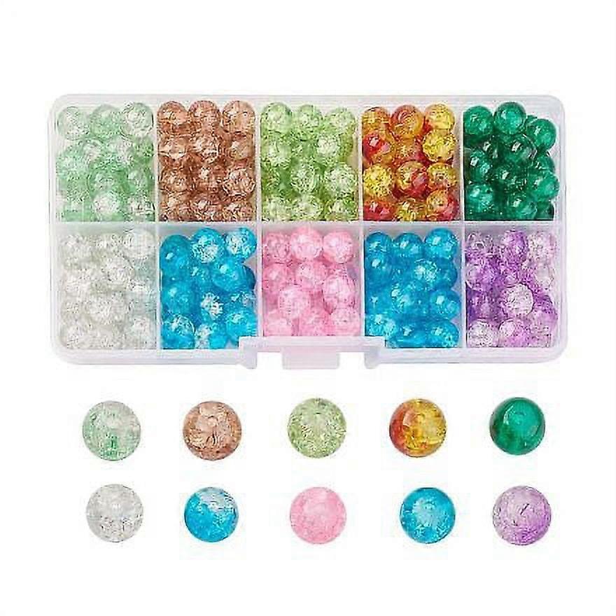 1500-1550pcs Round Transparent Crackle Glass Beads Mixed Color 4mm