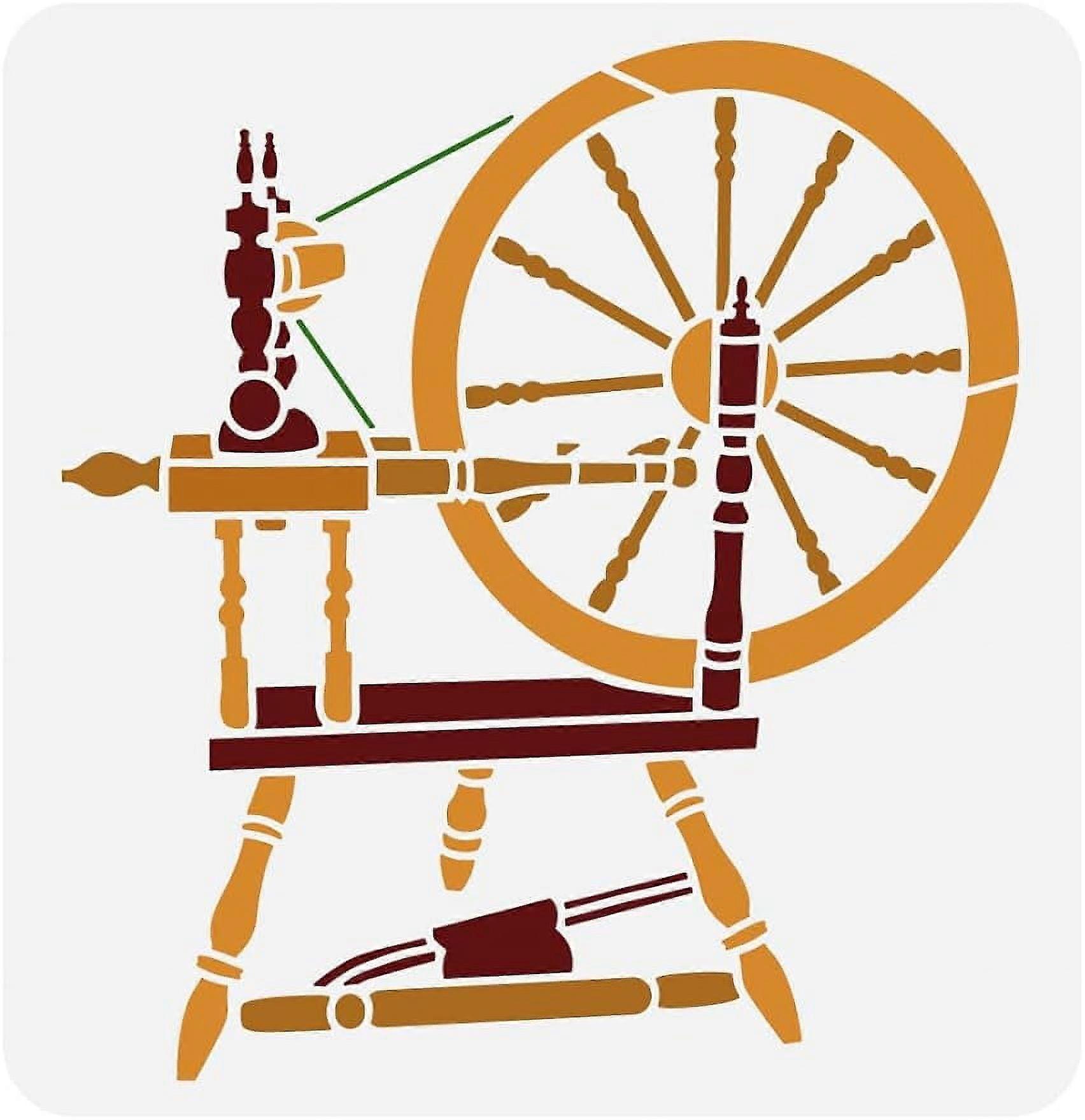 1Pc Spinning Wheel Painting Stencil Drawing Template on Wood Wall Fabric Paper Furniture 11.8x11.8 inch