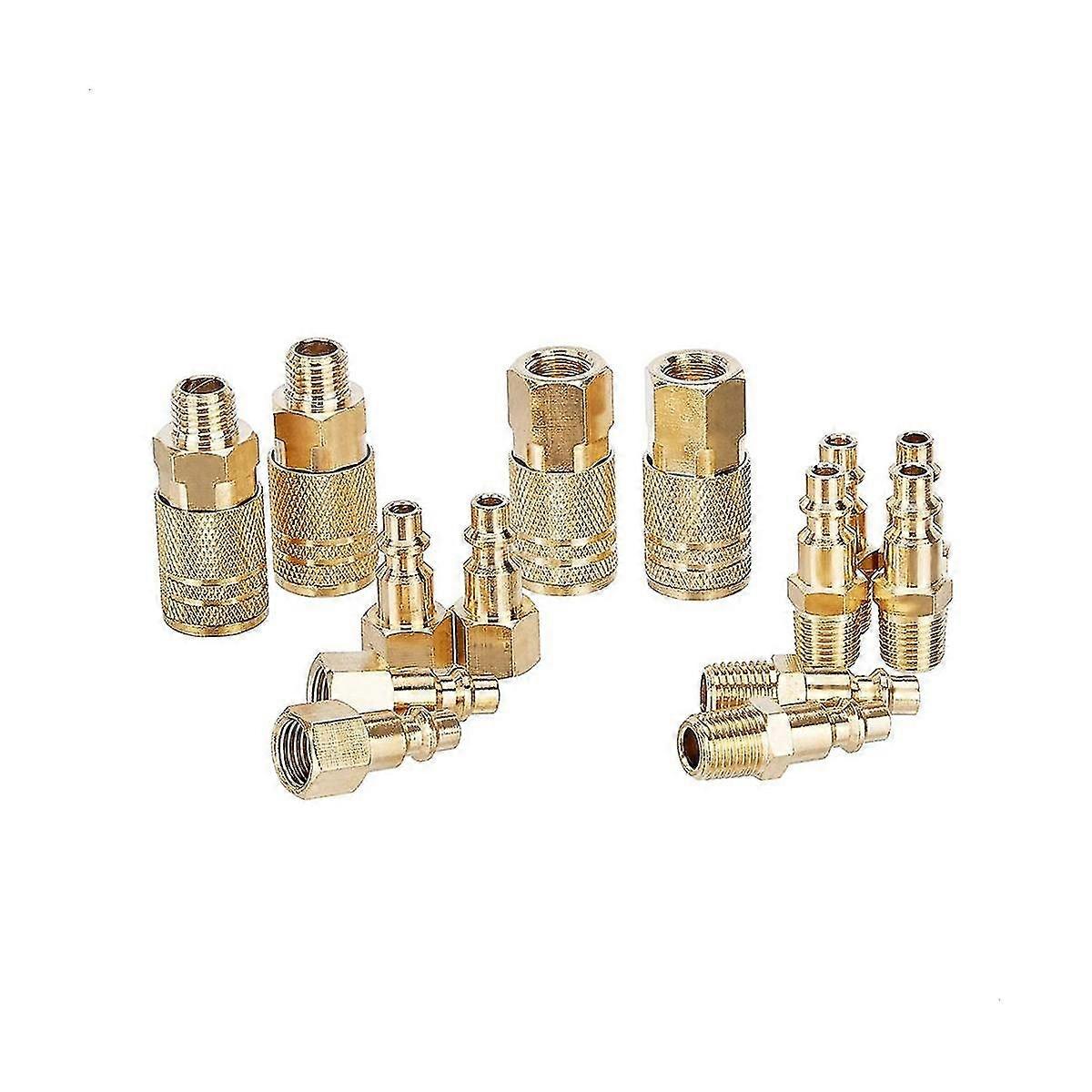 14 Pcs Quick Connect Brass Air Coupler And Plug Kit-industrial Type 1/4 Inch Npt Solid Brass Quick