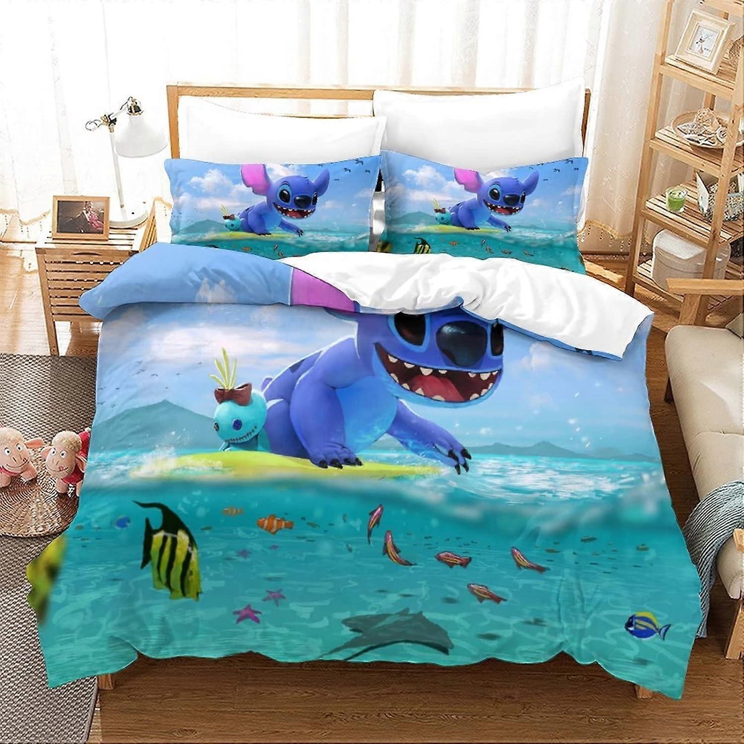 Stitch D Luxury Duvet Cover with Pillowcases Bedding Set for Adults and Teens Size, LiIo & Stitch Microfiber Duvet Cover with Firmness