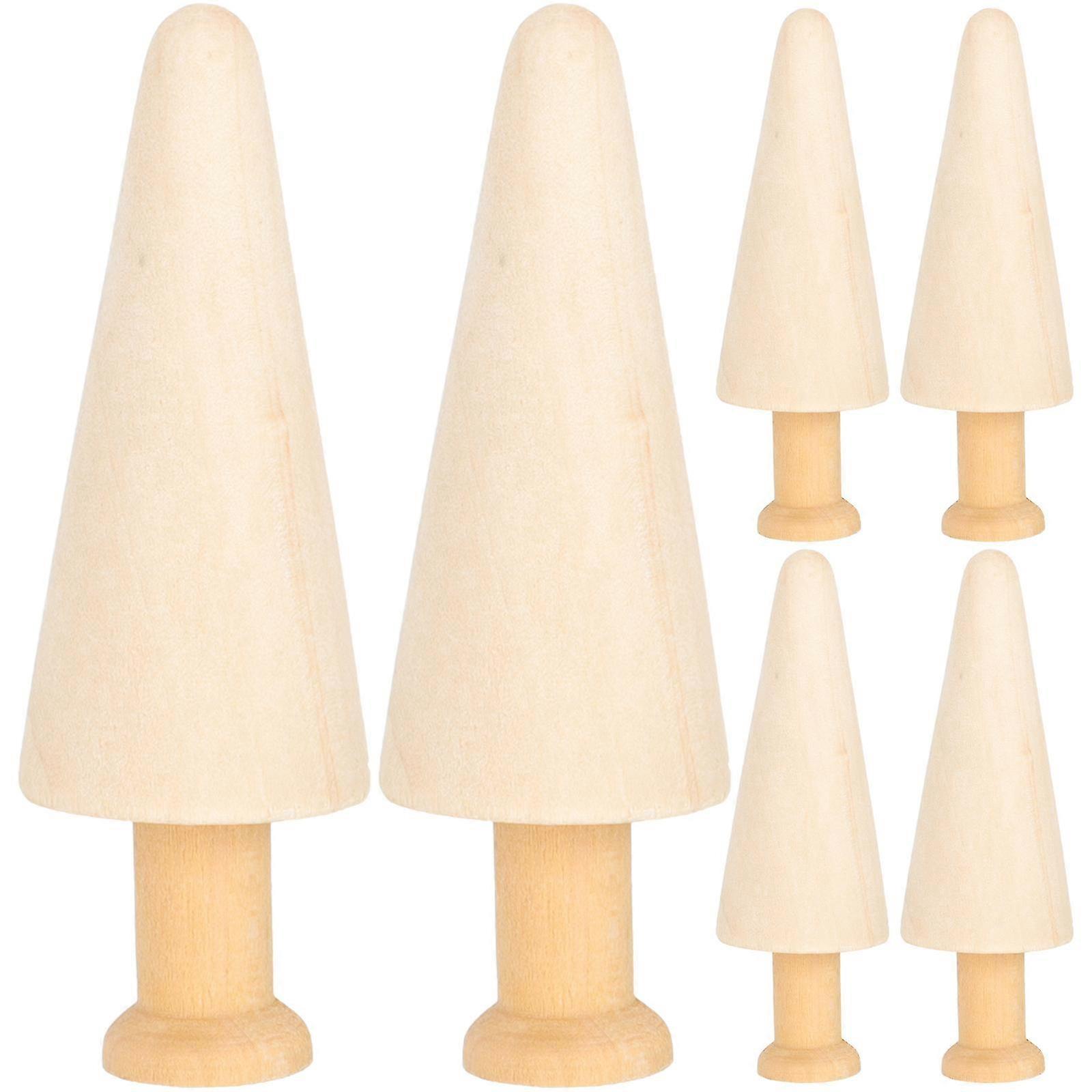 6pcs Unfinished Wooden Trees DIY Tree Mini Wooden Trees for Painting Craft Easter Decorations