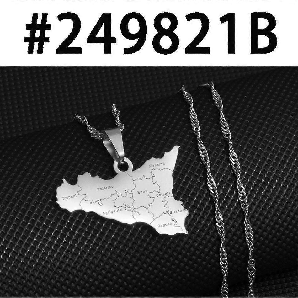 Anniyo, איטליה סיציליה מפה וערים שם שרשראות תליון כסף צבעזהב איטליה סיציליה תכשיטים #249821