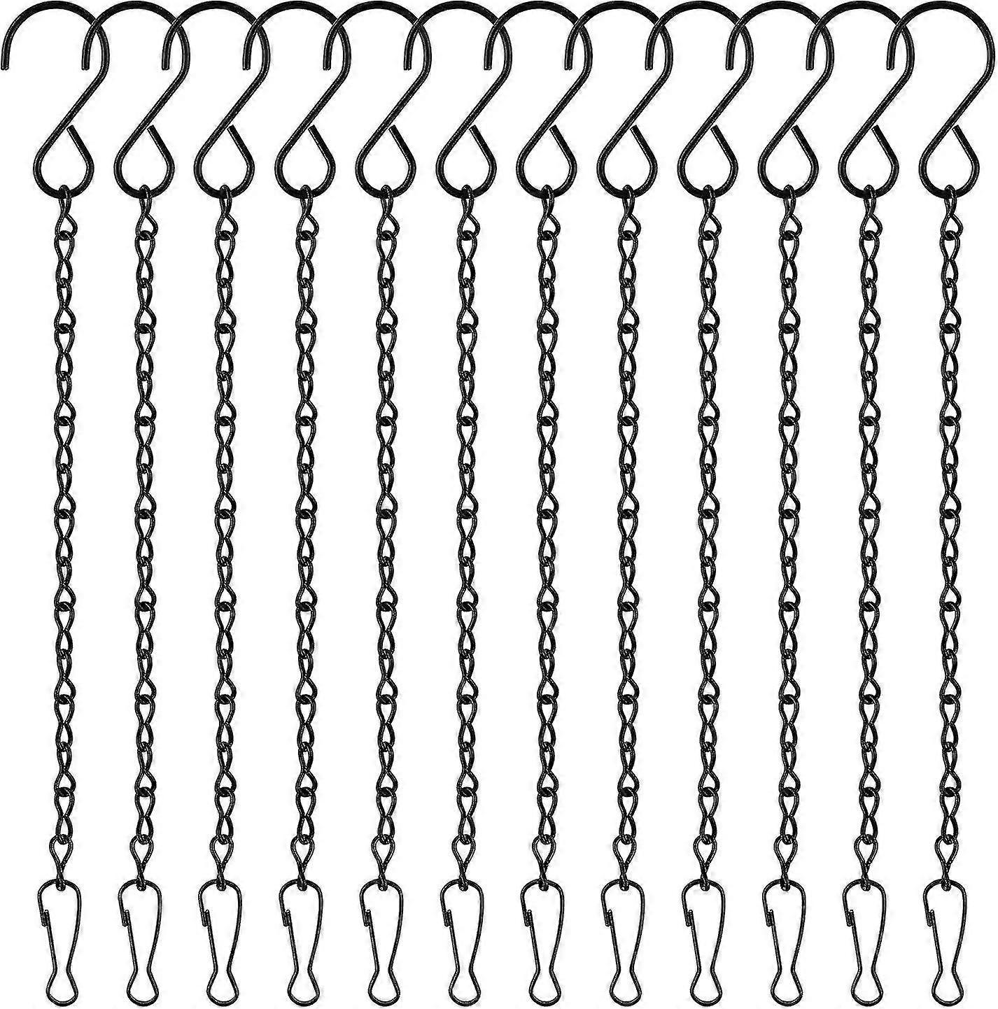12 حزمة سلاسل معلقة سوداء ، سلاسل سلة معلقة ، شماعات نباتات الحدائق سلاسل معدنية مع مقاطع خطافات متوافقة مع مغذيات الطيور ، دقات الرياح ، الشبكة المحلية