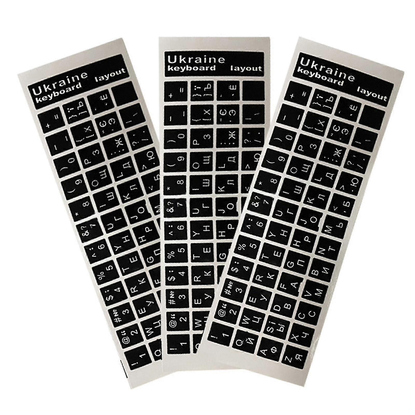 3pcs Ukraine Language Ukrainian Keyboard Sticker Black/clear Background