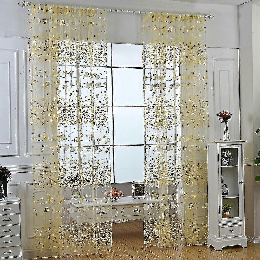 Floral Sheer Voile Curtains 1 Panel Rod Pocket Slot Top Net Window Decor