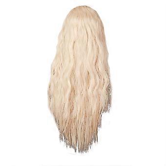 Women's White Micro Curl Head Set Wavy Curl Wig Can Be Straightened And Bent