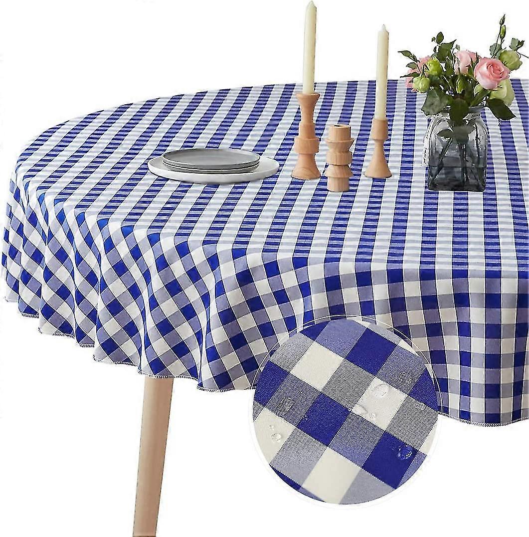 Waterproof Checkered Tablecloth - 90 Inch Round Tablecloth. Polyester Stain